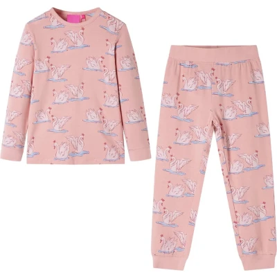 Afbeelding van Kinderpyjama met lange mouwen zwanenprint 104 lichtroze