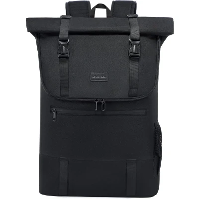 Afbeelding van Rugzak voor dames en heren, grote waterdichte laptoprugzak, 17,3 inch, rolltop, rugzak, schoolrugzak universiteit, werk, reizen, zwart