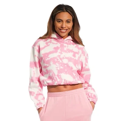 Afbeelding van Lights &amp; Shade LSLSWT030 Tie Dye Cropped Hooded Top, Pastel Roze, X Large