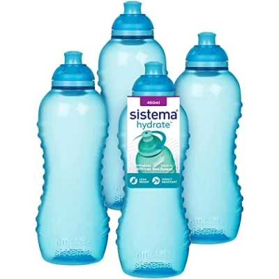 Afbeelding van Sistema Twist &#039;n&#039; Sip Squeeze sportwaterflessen Lekvrije waterflessen 460 ml BPA vrij Recyclebaar met TerraCycle® Blauw 4 stuks