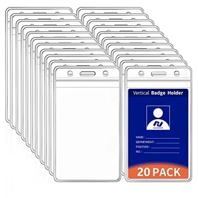Afbeelding van VOVIGGOL 20 stuks verticale ID kaarthouders, extra dik, transparant, van kunststof, met ritssluiting, waterdicht, afsluitbaar, voor verpleegsters, kantoor, school