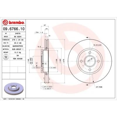 Afbeelding van Brembo Remschijf 09.6766.10