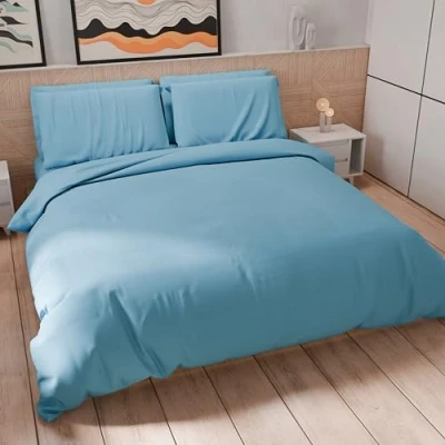 Afbeelding van PETTI Artigiani Italiani dekbedovertrek voor tweepersoonsbed, en kussenslopen van microvezel, effen, lichtblauw, 100% Made in Italy