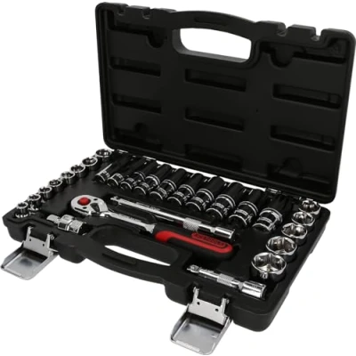 Afbeelding van KS Tools, Dopsleutel + dopmoer, 3/8&quot; CHROMEplus doppenset, 27 stuks, Flankentrekker (3/8&quot;)