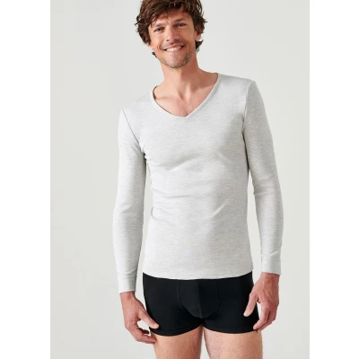 Afbeelding van Damart T shirt met V hals, Thermolactyl interlock mesh Heren Grijs (126 133) 3XL