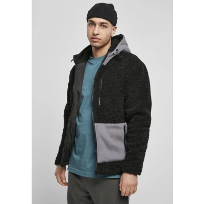 Afbeelding van Urban Classics Herren Hooded Sherpa Fleecejas, Heren, Maat: Small, Black/asphalt