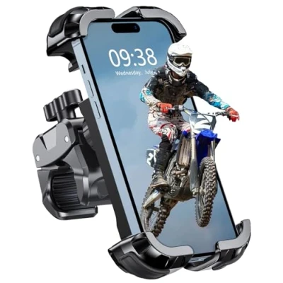 Afbeelding van Babacom mobiele telefoonhouder voor op het stuur, [1S vergrendeling] [veilige bescherming] motorfiets, [anti shake schokabsorberende] smartphonehouder fiets compatibel met