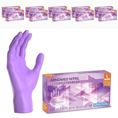 Afbeelding van ARNOMED wegwerphandschoenen paars, nitril handschoenen L, met 1000 stuks, poedervrij. Latexvrije rubber handschoenen, verkrijgbaar in XS,S, M, L &amp; XL