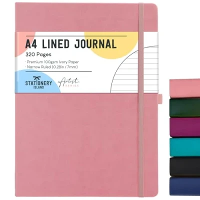 Afbeelding van STATIONERY ISLAND A4 gelinieerd notitieboek, 320 pagina&#039;s dik dagboek met 100 g/m² voor schrijven, werken, studeren, dagboek, bloesem