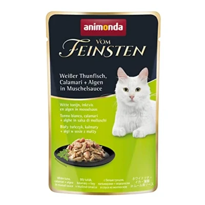 Afbeelding van Animonda vom Feinsten voer voor katten, nat volwassen met witte Thunvis, Calamari + algen in schelpsauce, een frisse zak, 18 x 50 g