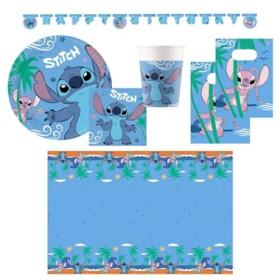 Afbeelding van Procos partyset Stitch groot, 46 delige voor kinderverjaardag of themafeest, tafeldecoratie
