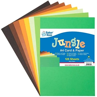 Afbeelding van Baker Ross AX999 Jungle A4 Papier &amp; Karton pakket van 125, gekleurde benodigdheden voor knutselactiviteiten kinderen
