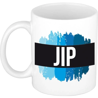 Afbeelding van Jip Naam / voornaam kado beker mok verfstrepen Gepersonaliseerde met mokken