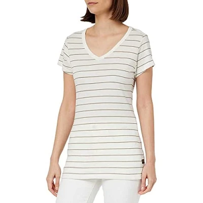 Afbeelding van G STAR RAW dames T Shirt Eyben Stripe Slim V hals Top, meerkleurig (Milk/Deep Walnut D21314 c483 g049) , XS