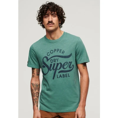 Afbeelding van Superdry Copper Label Script Tshirt print, Heren, Maat: Large, Drius green slub