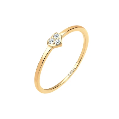 Afbeelding van Elli DIAMONDS Dames eenzaam hart symbool met diamant (0.04 ct.) in 925 sterling zilver Goud