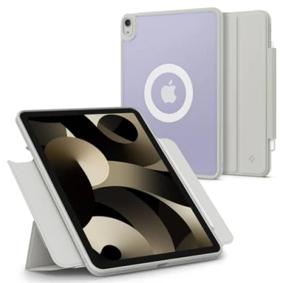 Afbeelding van Spigen AirSkin Hoes Geschikt voor iPad Air 10.9 (2022/2020) Book Case met Standaard Sleep/Wake Functie Magnetisch Uitneembaar Grijs