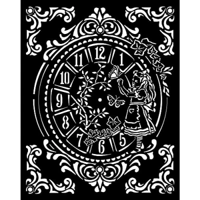 Afbeelding van Stamperia Thick Stencil 20x25cm Alice Clock (KSTD090) (DISCONTINUED)
