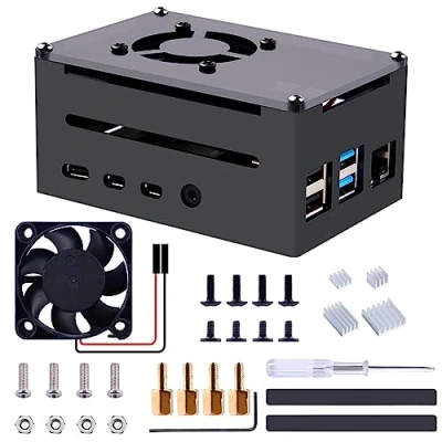 Afbeelding van GeeekPi Raspberry Pi 4 Case, Aluminum Case with Fan, Heatsink for Model B, High Supports POE Hat