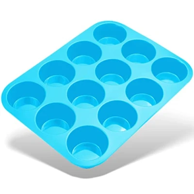 Afbeelding van Belmalia Muffin Bakvorm Silicone, 12 Holtes, Antiaanbaklaag, Cupcake, Brownies, Muffins Vorm, Blauw