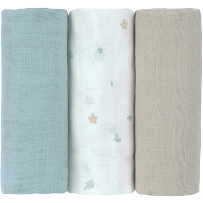 Afbeelding van LÄSSIG Swaddle &amp; Burp 3 pack mousseline doeken L Floral