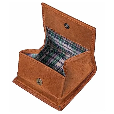 Afbeelding van Benthill lederen Portemonnee Weense doos van echt leer mini met kleingeld slanke muntenportemonnee, bruin,