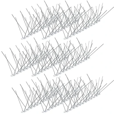 Afbeelding van KADAX Vogelafweer van roestvrij staal/polycarbonaat, 9 stuks, 3 meter, vogelbescherming voor duiven, mussen, elsters, 4 rijen, duivenafweer, vogelspikes, duivenspikes, uv bestendig