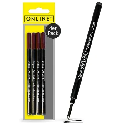 Afbeelding van Online 4 x rollerbalvulling compatibel met Faber Castell, Senator, Schneider zwart 0,7 mm lijndikte I reservevulling voor rollerbalpen, rollerballvulling volgens ISO 14145 2