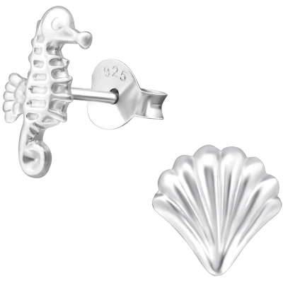 Afbeelding van JoyS Zilveren zeepaardje en schelp oorbellen 7 x 11 mm oorknoppen