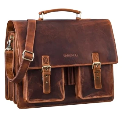 Afbeelding van STILORD Anton&#039; echt lederen aktetas XL 15,6 inch laptopvak opsteekbaar verbeterde versie, Sesto cognac, Large