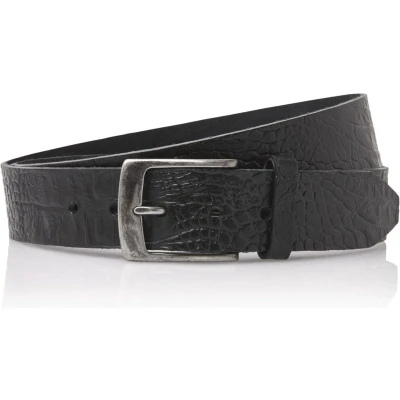 Afbeelding van Timbelt 4cm zwarte jeansriem met kroko print 100 % leder riem taillemaat 105 totale lengte 120 cm