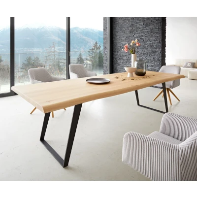 Afbeelding van Eetkamertafel Edge eiken natuur 260x100 metaal schuin zwart Live