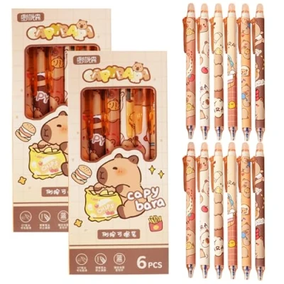 Afbeelding van SI SEN uitwisbare gelstiften, blauwe vulling, intrekbare pennen, cartoon capybara pen, balpennen, stiftset, voor school en kantoorbenodigdheden, 12 stuks