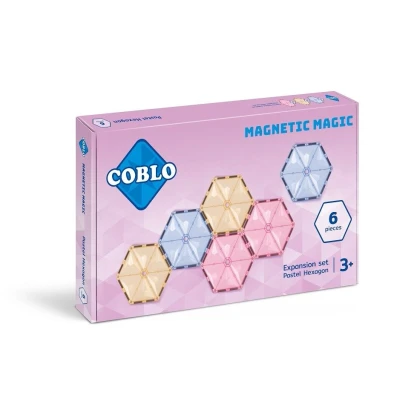 Afbeelding van Coblo Uitbreidingsset Pastel 6x Zeshoek Magnetisch Speelgoed Montessori Magnetische tegels STEM Cadeau kind 3 jaar t/m 12