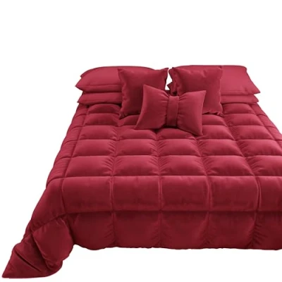 Afbeelding van PETTI Artigiani Italiani Quilt van zacht en warm fluweel 350 g/m², voor Frans bed, dubbelzijdig, dekbed bed: 220 x 260 cm, bordeaux, 100% Made in Italy