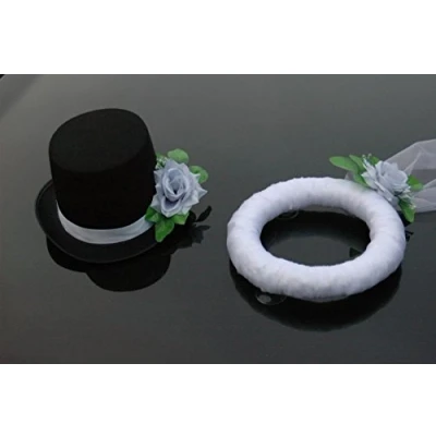 Afbeelding van Sluier, EN hoed, autoversiering, auto, sieraden, bruidspaar, rozen, decoratie, bruiloft, car wedding, deco personenauto (zilver)