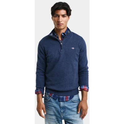 Afbeelding van GANT Halfzip Trui, Heren, Maat: Medium, Dark jeansblue melange