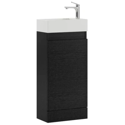 Afbeelding van Badplaats Toiletmeubel Peru 40 x 22 cm Zwart Houtnerf Fonteinmeubel met Wastafel
