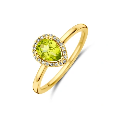 Afbeelding van 14K Geelgoud Ring Peridot En Diamant 0.06Ct H Si Halo 4031382