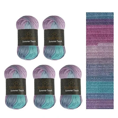 Afbeelding van Wollbiene Summer Touch Batik 5 x 100 gram wol meerkleurig met kleurverloop, 500 gemerceriseerde breiwol microvezel acryl (507 turquoise paars)