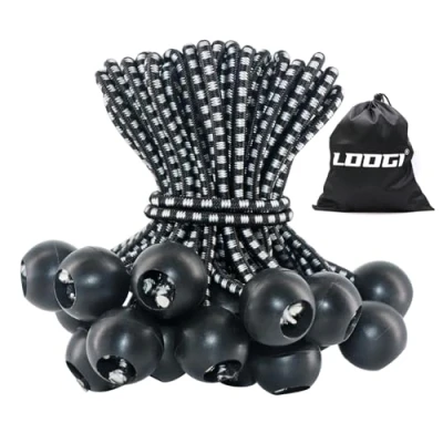 Afbeelding van LOOGI Spanrubbers met bal, 50 stuks, zeilspanners 10 cm, rubberen spanner, tentrubbers, expanderlussen, lussen voor dekzeilen, tent, banner
