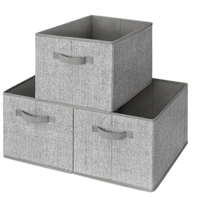 Afbeelding van GRANNY SAYS Opbergboxen, pak van 3 stoffen opbergdozen, opbergbakken, kast organizer opbergen en organiseren, opvouwbare opbergdoos voor kleding, wardrobe storage boxes large Grijs