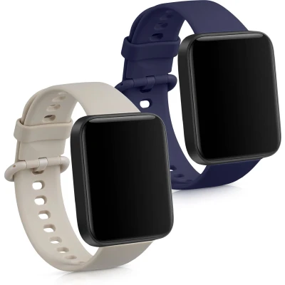 Afbeelding van kwmobile 2x horlogebandjes geschikt voor Xiaomi Redmi Watch 2 Lite bandje Smartwatch bandjes van TPU Activity tracker horloge band in beige / donkerblauw