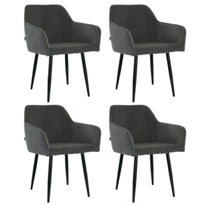 Afbeelding van Lina® Tony Eetkamerstoel Zwart Set van 4 Ribstof