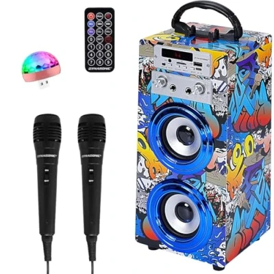 Afbeelding van DYNASONIC Draagbare Karaoke Machine, 2 Microfoons, Bluetooth Luidspreker, Verlichting, USB en SD lezer, Cadeau voor Kinderen 5 13 Jaar (Model 16 lights)