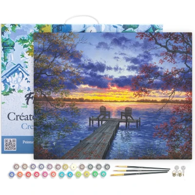 Afbeelding van Figured&#039;Art Schilderen op Nummer Volwassenen met lijst Ponton bij zonsondergang Handwerk acrylverf Kit DIY Compleet 40x50cm Canvas al ingelijst