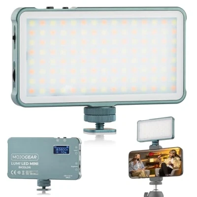 Afbeelding van MOJOGEAR Lumi Bicolor LED lamp 6.5W Mini Voor smartphone en camera 1.500 mAh batterij Cameralamp/studiolamp/videolamp Zwart