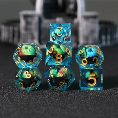 Afbeelding van DND dobbelstenen set drakenoog polyedrische hars speeldobbelstenen scherpe D&amp;D RPG MTG Ttrpg Pathfinder rollenspel D20 D12 D10 D8 D6 D4 met geschenkdoos