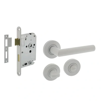 Afbeelding van Intersteel Deurbeslag set toiletslot 63/8mm wit met deurkruk Bastian en WC sluiting