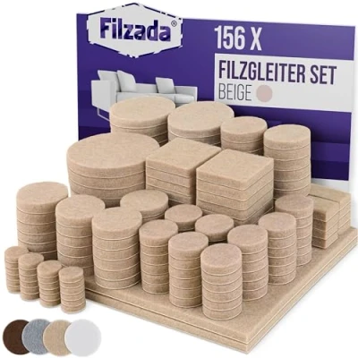 Afbeelding van Filzada® viltglijders zelfklevend set 156 stuks (vierkant en rond) beige professionele meubelglijders vilt met ideale kleefkracht